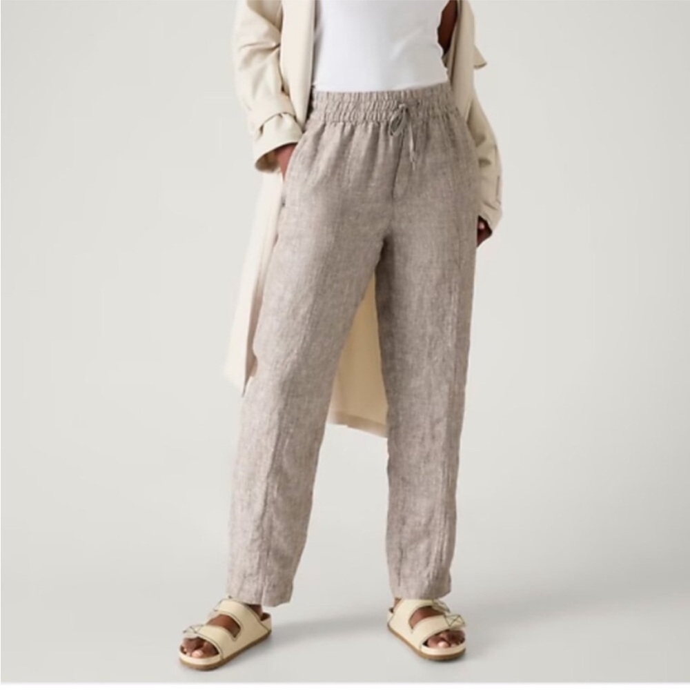 Athleta Linen-Blend Cropped Drawstring Pants in Taupe